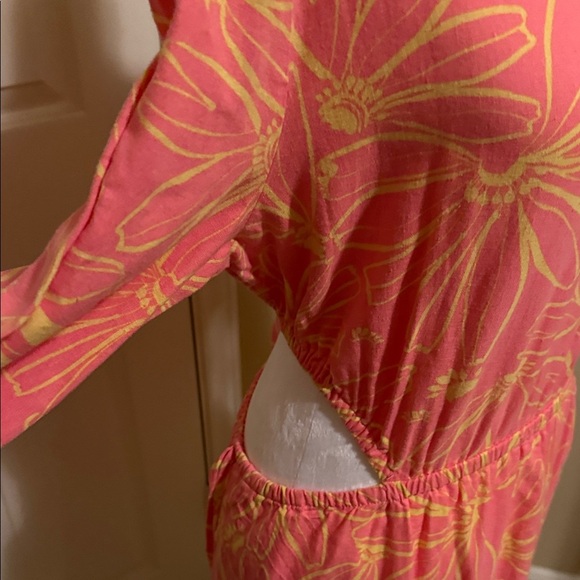 Boho Coral and Peach Chic Long Sleeve Lightweight Dress in Coral and Yellow - Picture 2 of 6